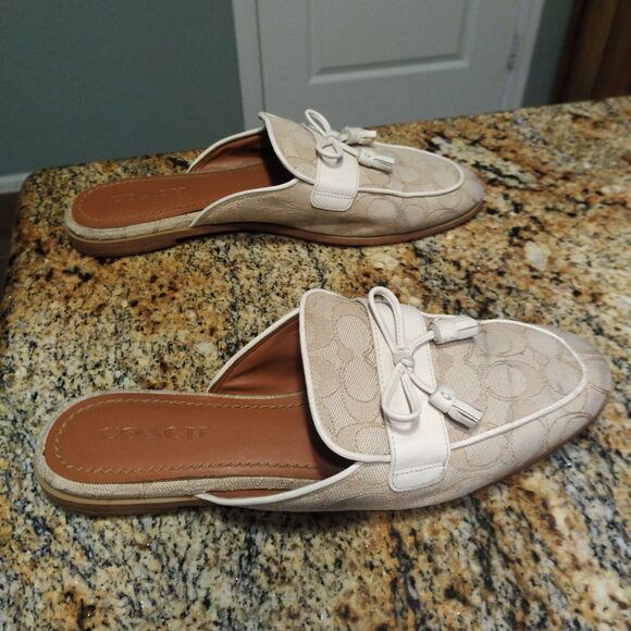 Coach Stassi Signature Jacquard Flats Slides FG2709 Light Khaki Womens Size 10 B - Picture 5 of 11